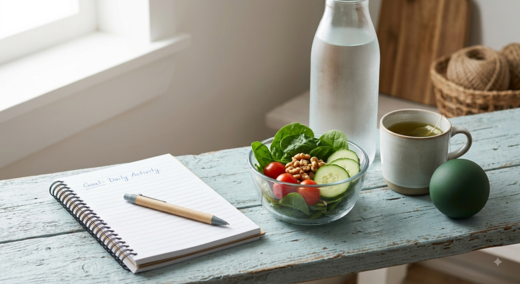 Support efforts to lower blood pressure with healthy lifestyle habits, including nutrient-rich meals, daily goal planning, and stress-relief tools.