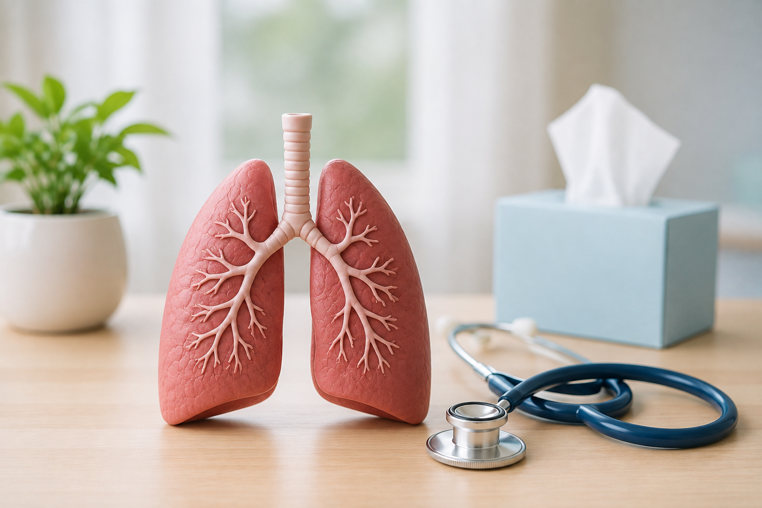 Anatomical lung model with a stethoscope representing pneumococcal pneumonia awareness and respiratory health.